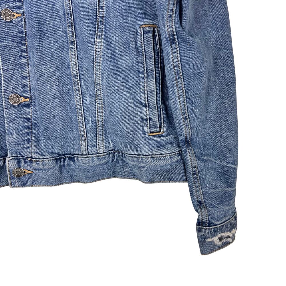 Old Navy Denim Trucker Jacket Coors Banquet Rodeo Patch Distressed L - Picture 5 of 7